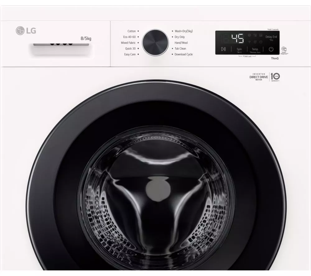 LG X10 Series Direct Drive W4X1085NWK WiFi-enabled 8 kg Washer Dryer - White