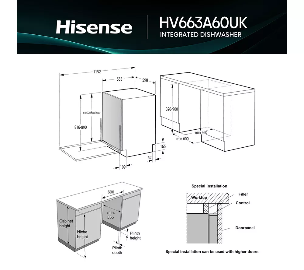 HISENSE HV663A60UK Full-size Fully Integrated Dishwasher