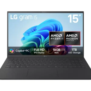 LG gram 15Z80T-G.AU78A1 15.6” Laptop, Copilot+ PC - AMD Ryzen AI 7, 1 TB SSD, Black
