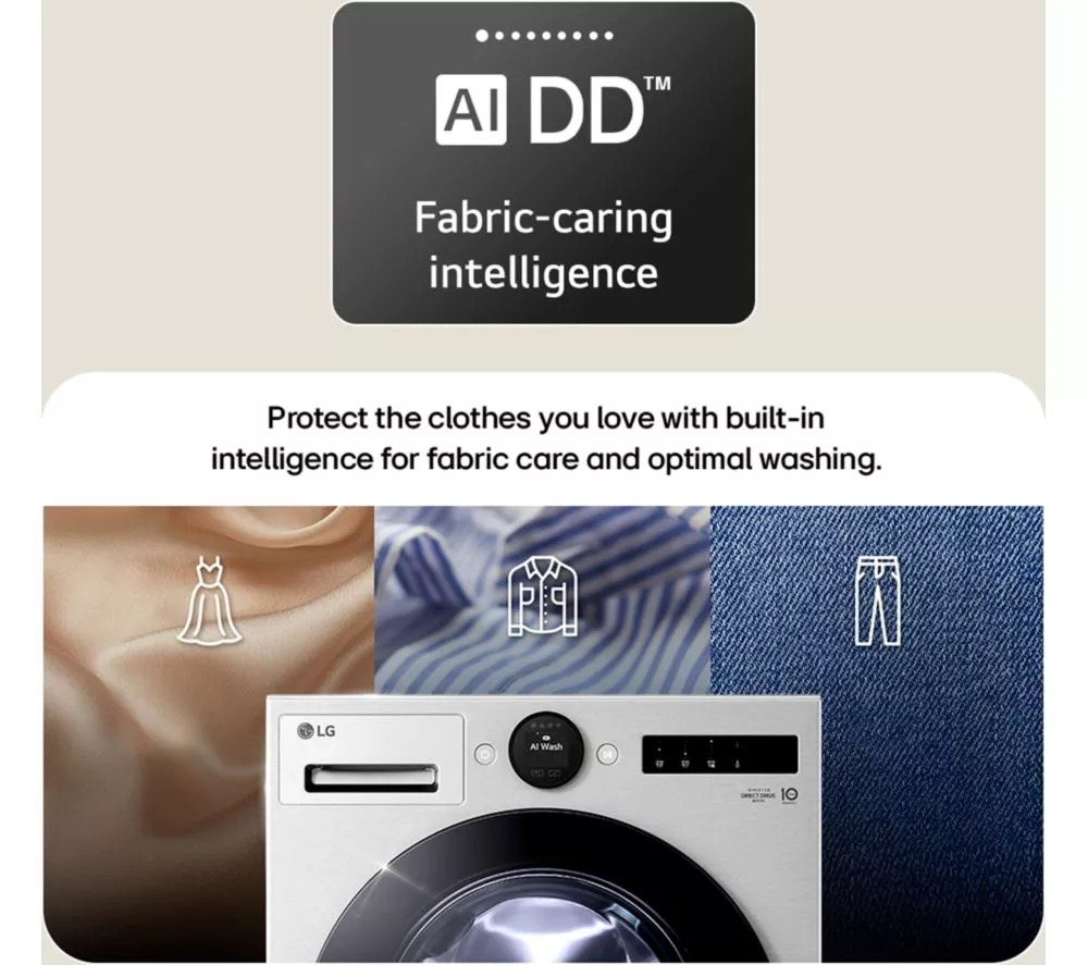 LG VX70 Series AI Direct Drive W4X7016TBB WiFi-enabled 11 kg Washer Dryer - Black