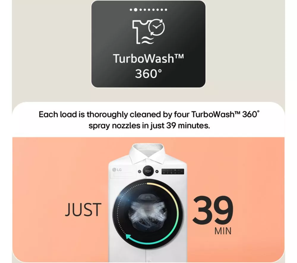 LG VX70 Series AI Direct Drive W4X7016TBB WiFi-enabled 11 kg Washer Dryer - Black