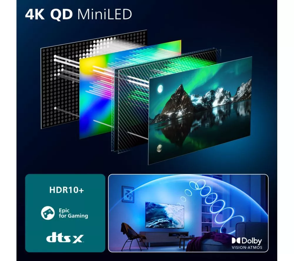 PHILIPS The Xtra MLED950 65" QD-Mini LED 4K HDR Ambilight Smart TV with Freely - 65MLED950/12