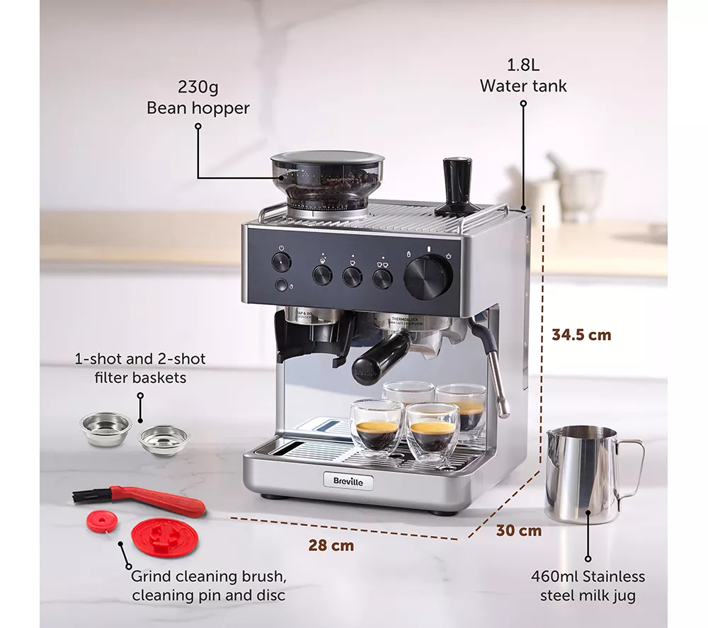 BREVILLE Barista Classic VCF186 Bean to Cup Coffee Machine - Stainless Steel