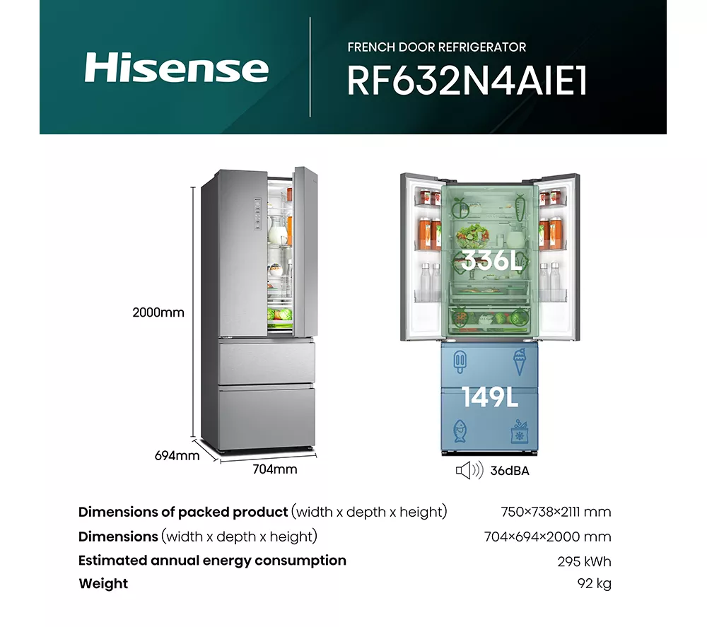 HISENSE PureFlat RF632N4AIE1 Fridge Freezer - Stainless Steel