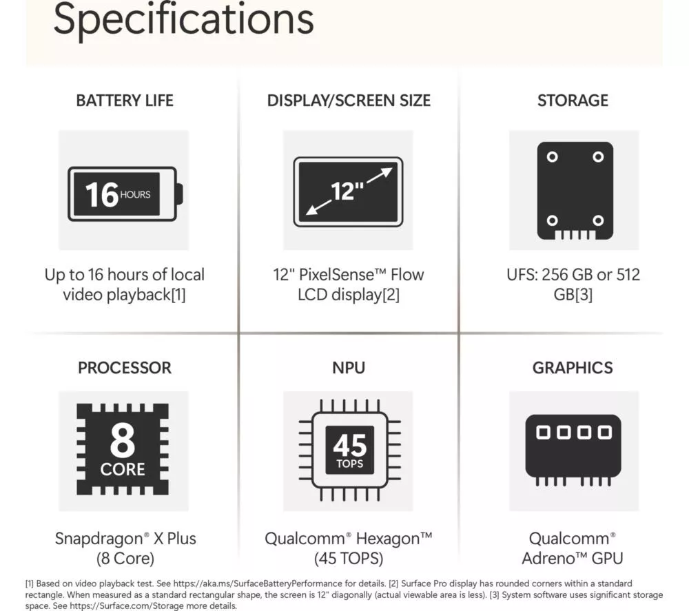 MICROSOFT 12" Surface Pro, Copilot+ PC with keyboard - Snapdragon X Plus, 256 GB SSD, Platinum