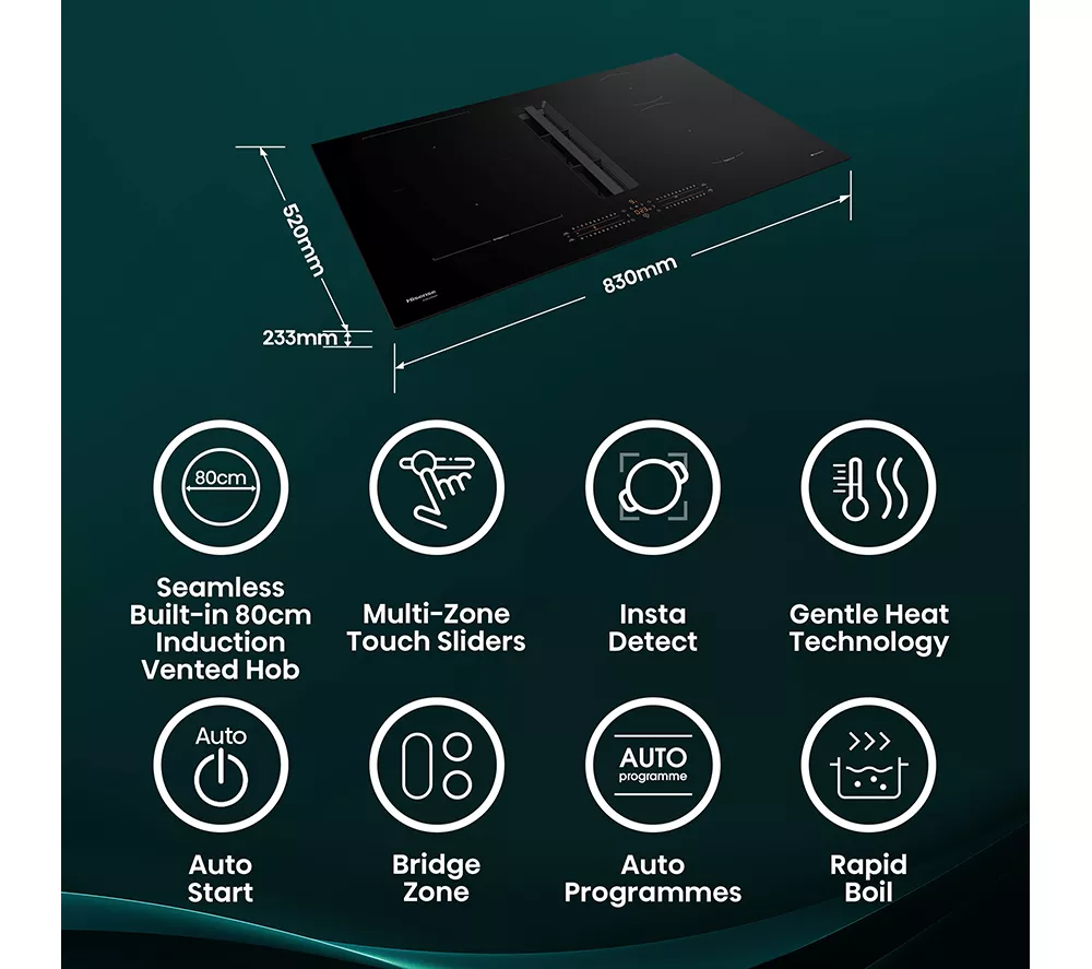 HISENSE Hi6 HEH8432BSCWF 83 cm Vented Induction Hob with Bridge Zone - Black