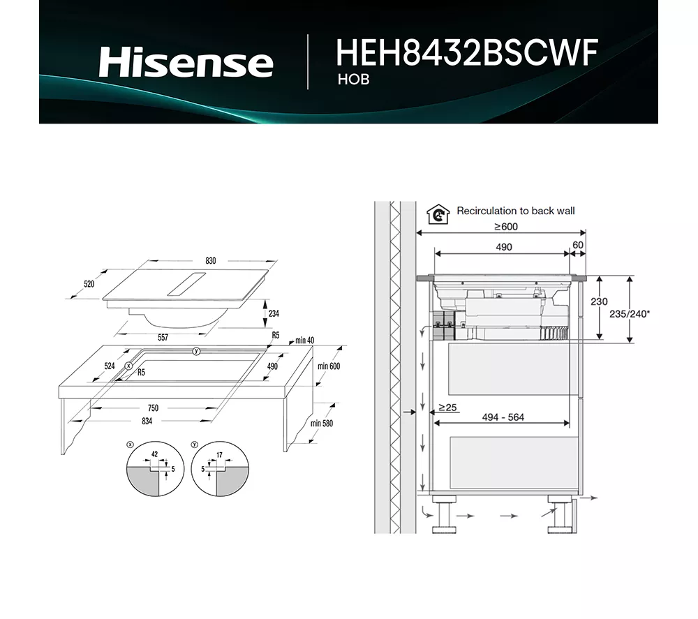 HISENSE Hi6 HEH8432BSCWF 83 cm Vented Induction Hob with Bridge Zone - Black