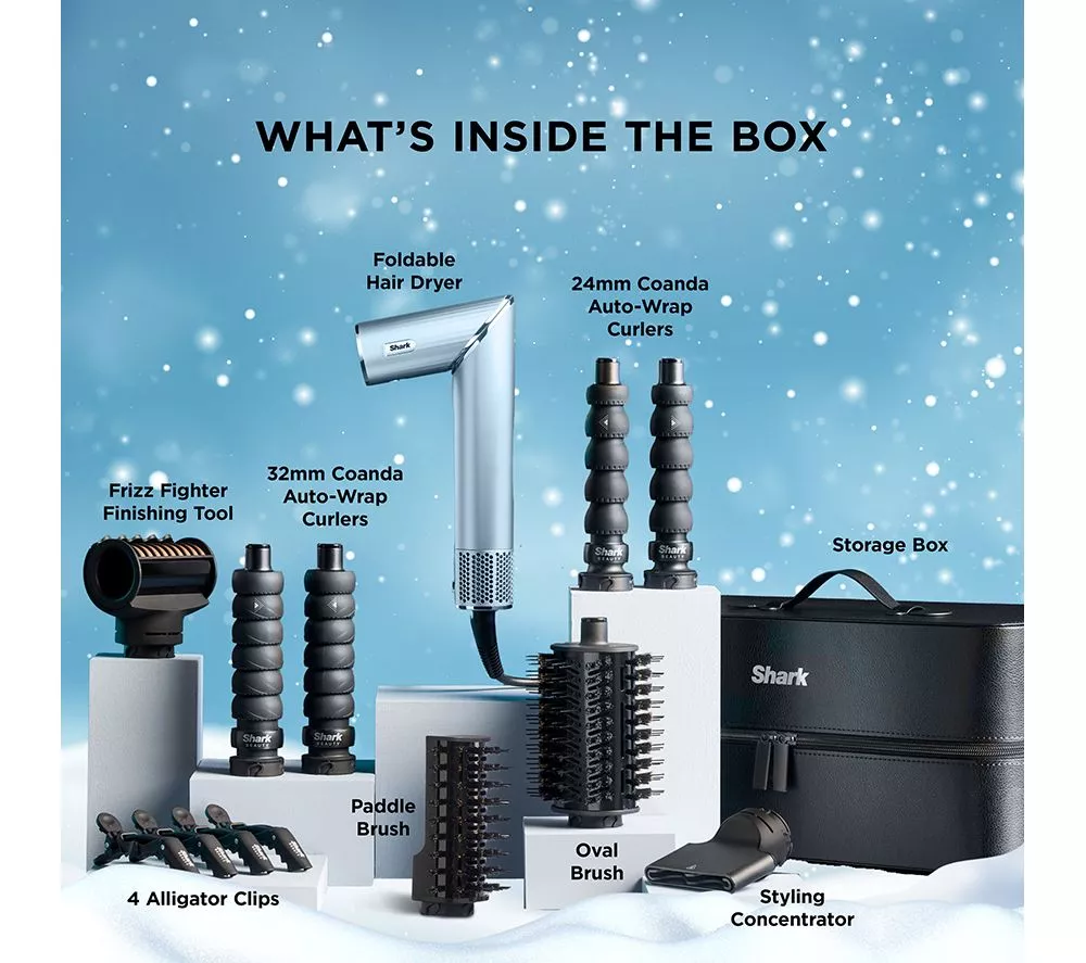 SHARK HD476WHUK Limited Edition FlexStyle Air Styler & Hair Dryer with Storage Case - Glacial Blue