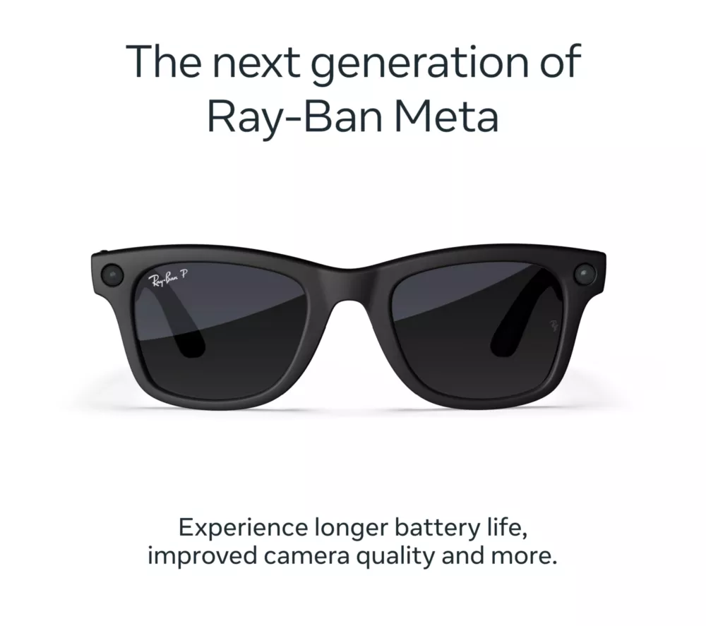 RAY-BAN Meta Wayfarer (Gen 2) Glasses - Matte Black with Polarised Gradient Graphite Lenses, Large