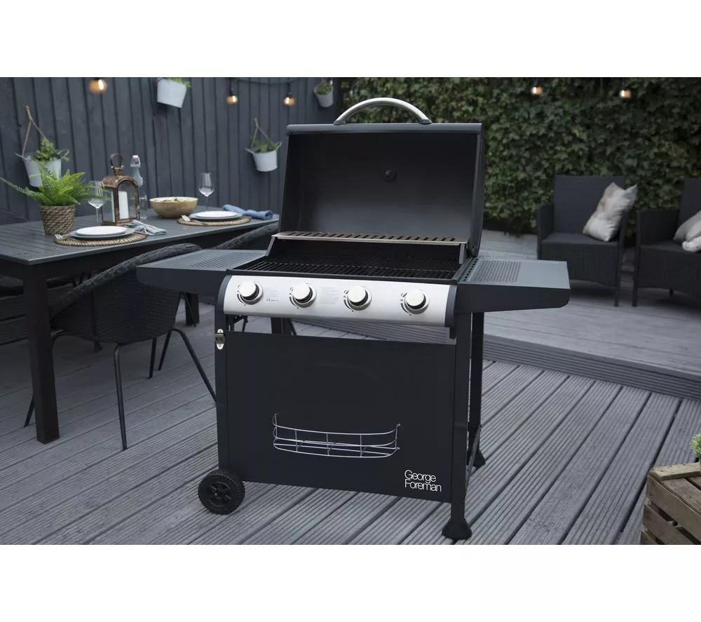 GEORGE FOREMAN GFGBBQ4B Portable 4 Burner Grill Gas BBQ - Black
