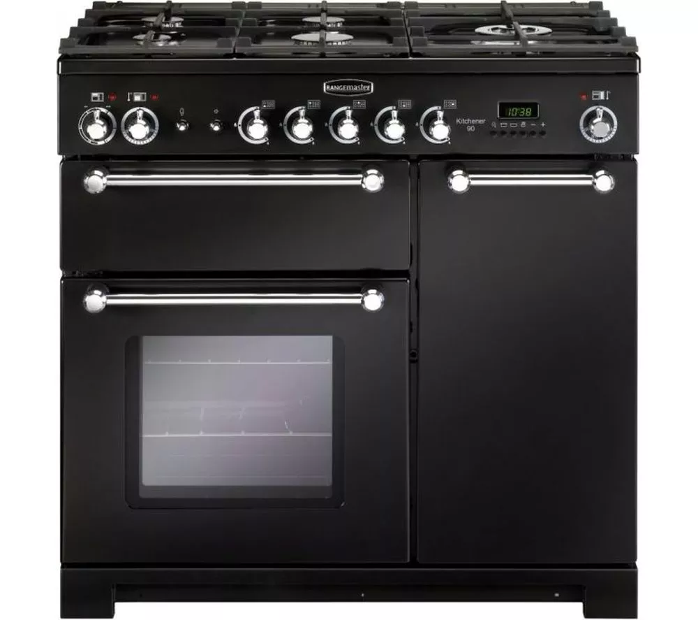 RANGEMASTER Kitchener KCH90DFFBL C Dual Fuel Range Cooker - Black & Chrome