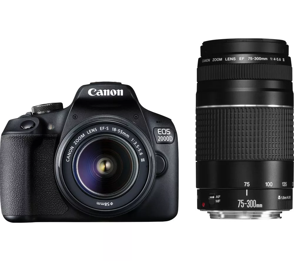 CANON EOS 2000D DSLR Camera with EF-S 18-55 mm f 3.5-5.6 III & EF 75-300 mm f 4-5.6 III Lens