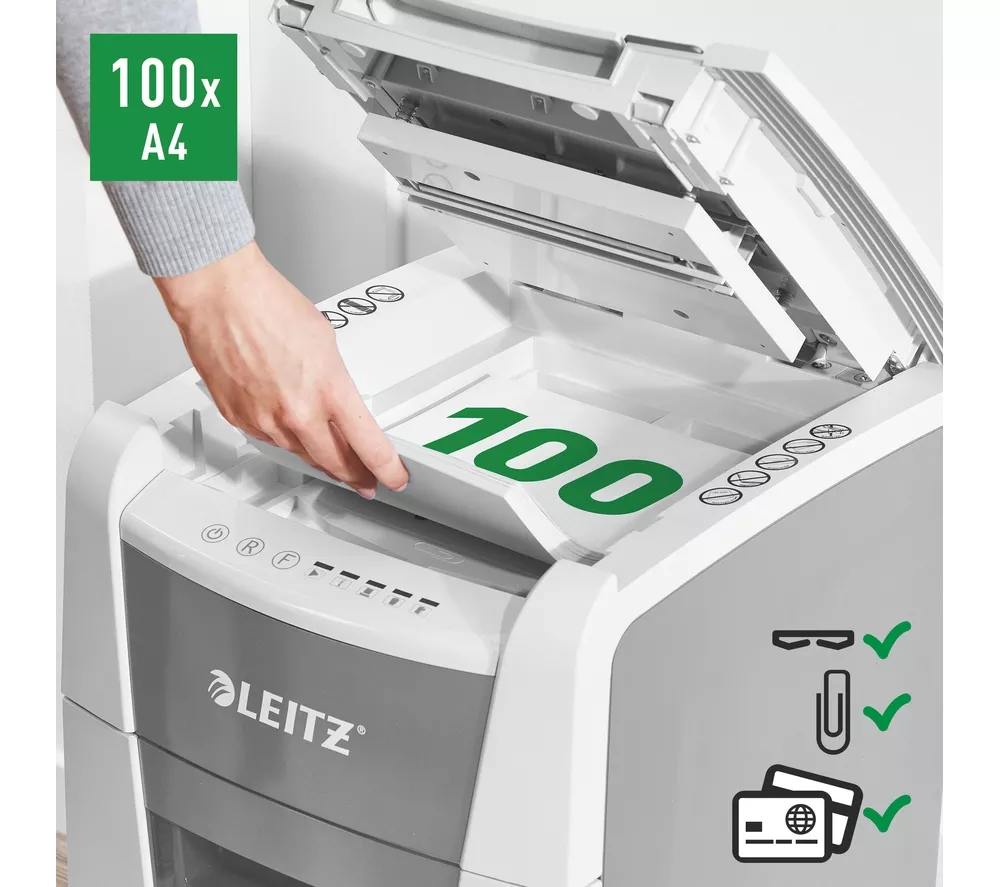 LEITZ IQ AutoFeed Small Office 100 P4 Cross Cut Paper Shredder