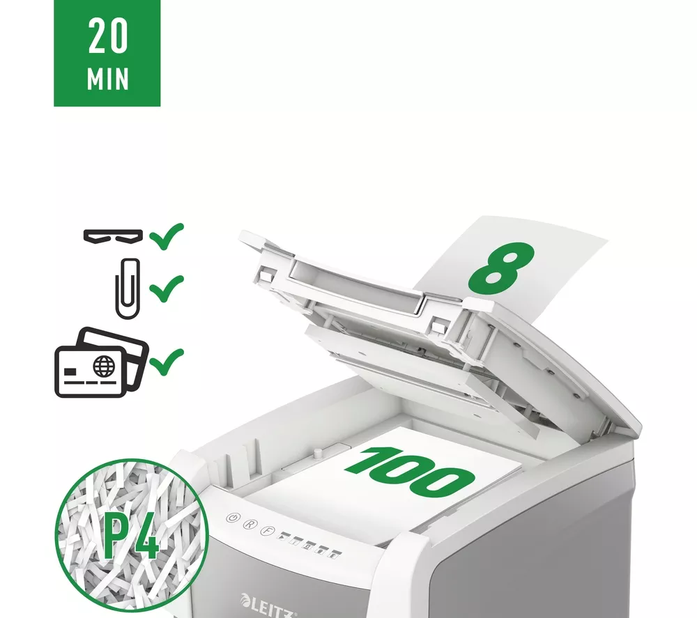 LEITZ IQ AutoFeed Small Office 100 P4 Cross Cut Paper Shredder