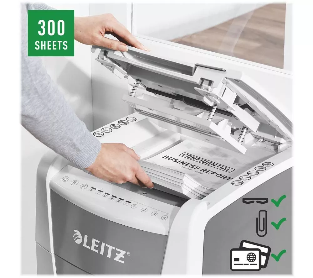 LEITZ IQ AutoFeed Office 300 P5 Micro Cut Paper Shredder