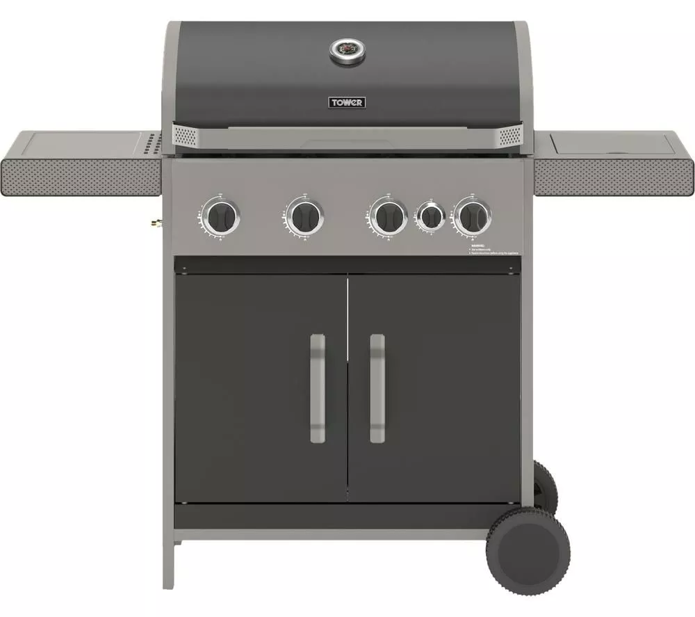 TOWER Stealth 4000 T978502 Portable 4 Burner Grill Gas BBQ - Black