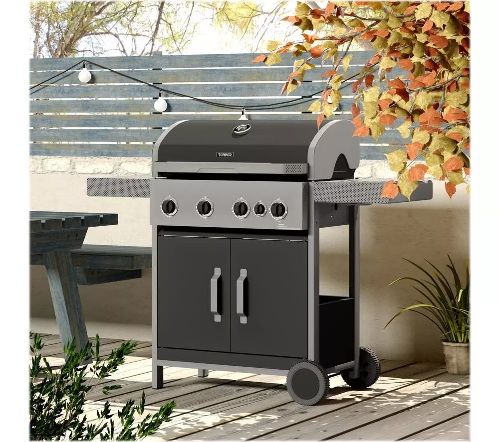 TOWER Stealth 4000 T978502 Portable 4 Burner Grill Gas BBQ - Black