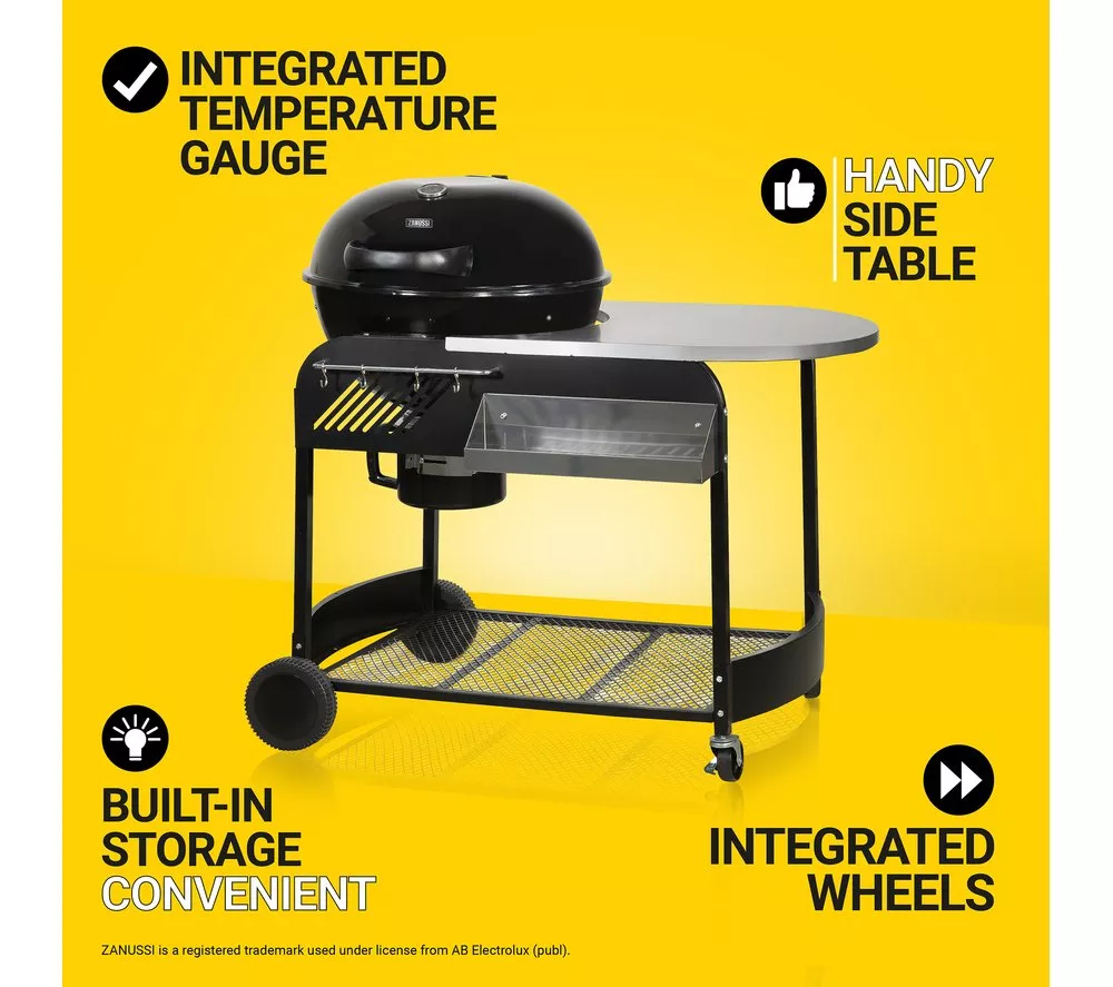 ZANUSSI ZCBBQ22TK-C Trolley Kettle Charcoal BBQ - Black & Grey