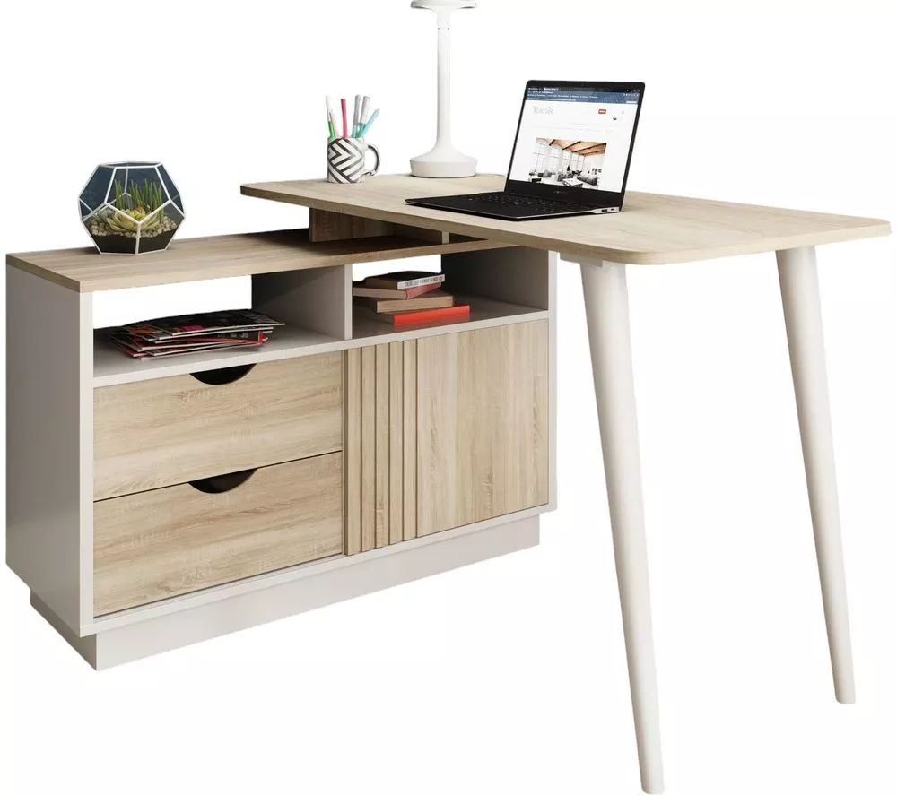 TEKNIK 7700006 Bridge Desk - White & Oak Effect