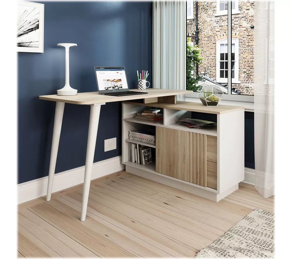 TEKNIK 7700006 Bridge Desk - White & Oak Effect