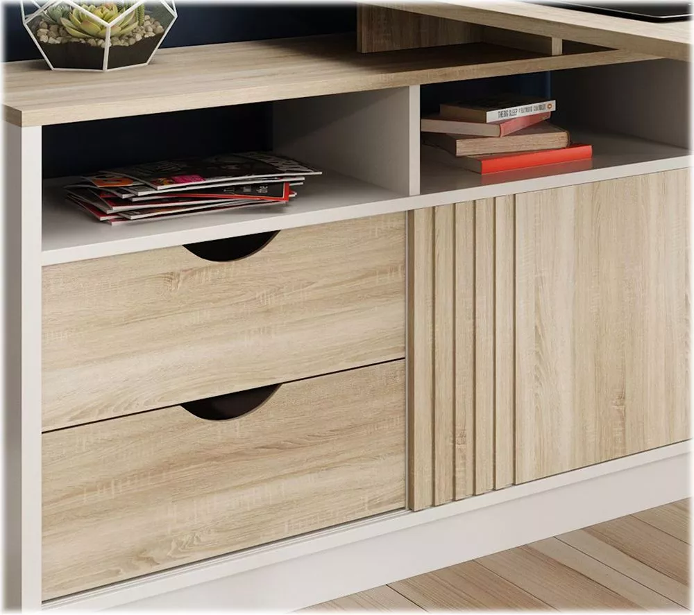 TEKNIK 7700006 Bridge Desk - White & Oak Effect