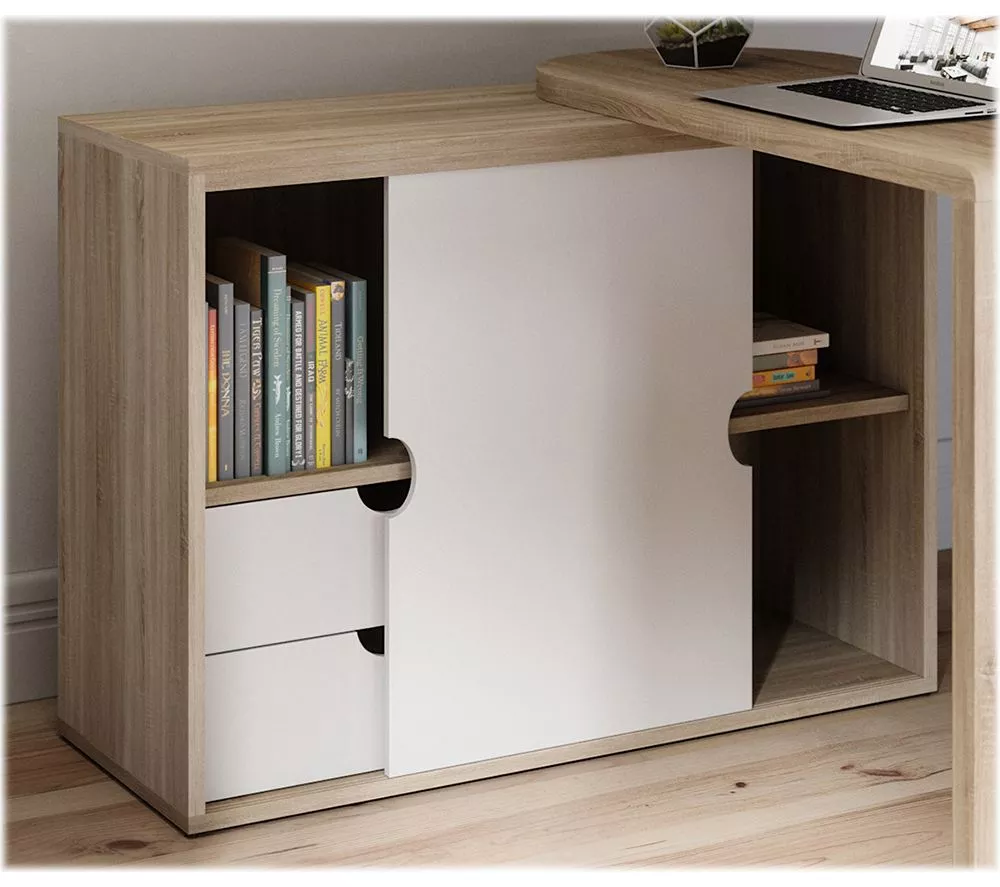 TEKNIK 7700007 Pivot Cupboard Desk - White & Oak Effect
