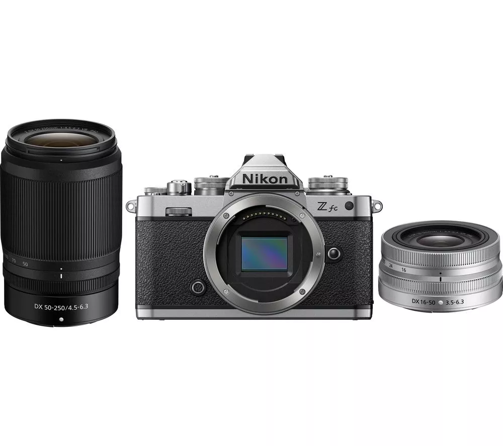 NIKON Z fc Mirrorless Camera with NIKKOR Z DX 16-50 mm f 3.5-6.3 VR & 50-250 mm f 4.5-6.3 VR Lens - Silver