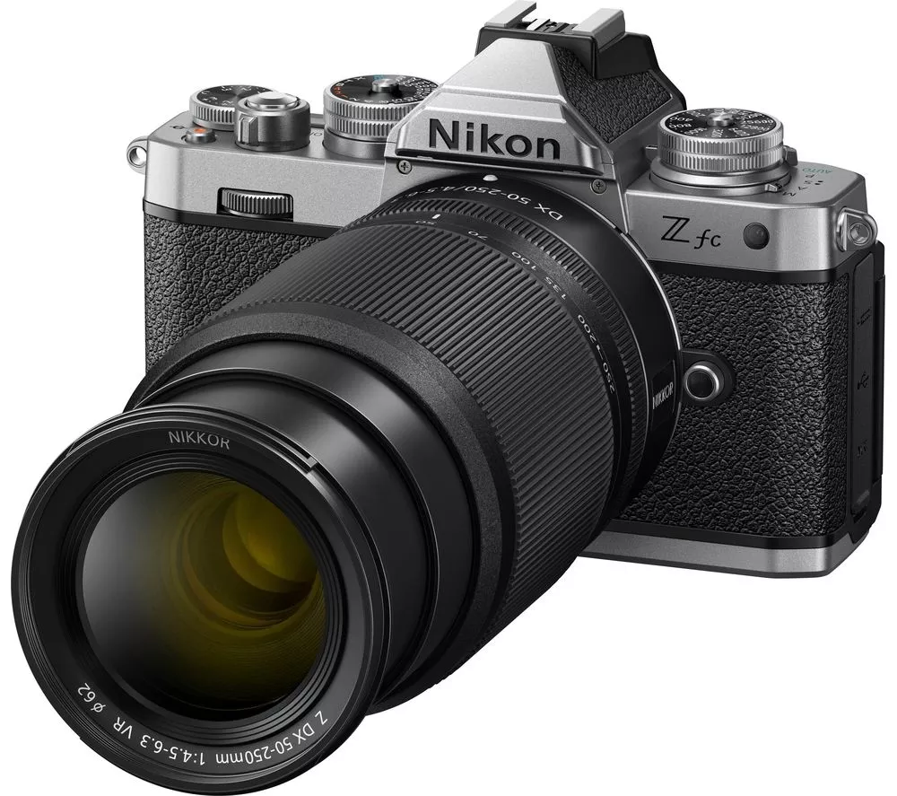 NIKON Z fc Mirrorless Camera with NIKKOR Z DX 16-50 mm f 3.5-6.3 VR & 50-250 mm f 4.5-6.3 VR Lens - Silver