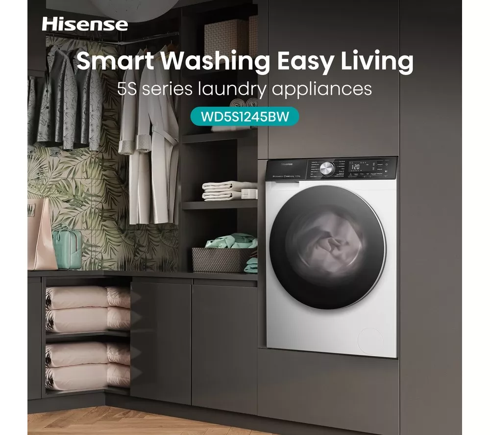HISENSE 5S Series Auto Dosing WD5S1245BW WiFi-enabled 12 kg Washer Dryer - White