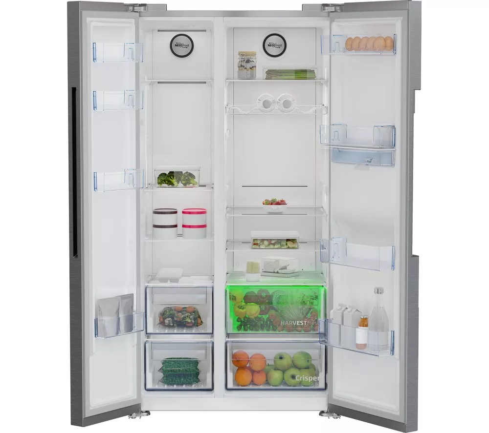 BEKO HarvestFresh ASD2442VPS American-Style Fridge Freezer - Stainless Steel
