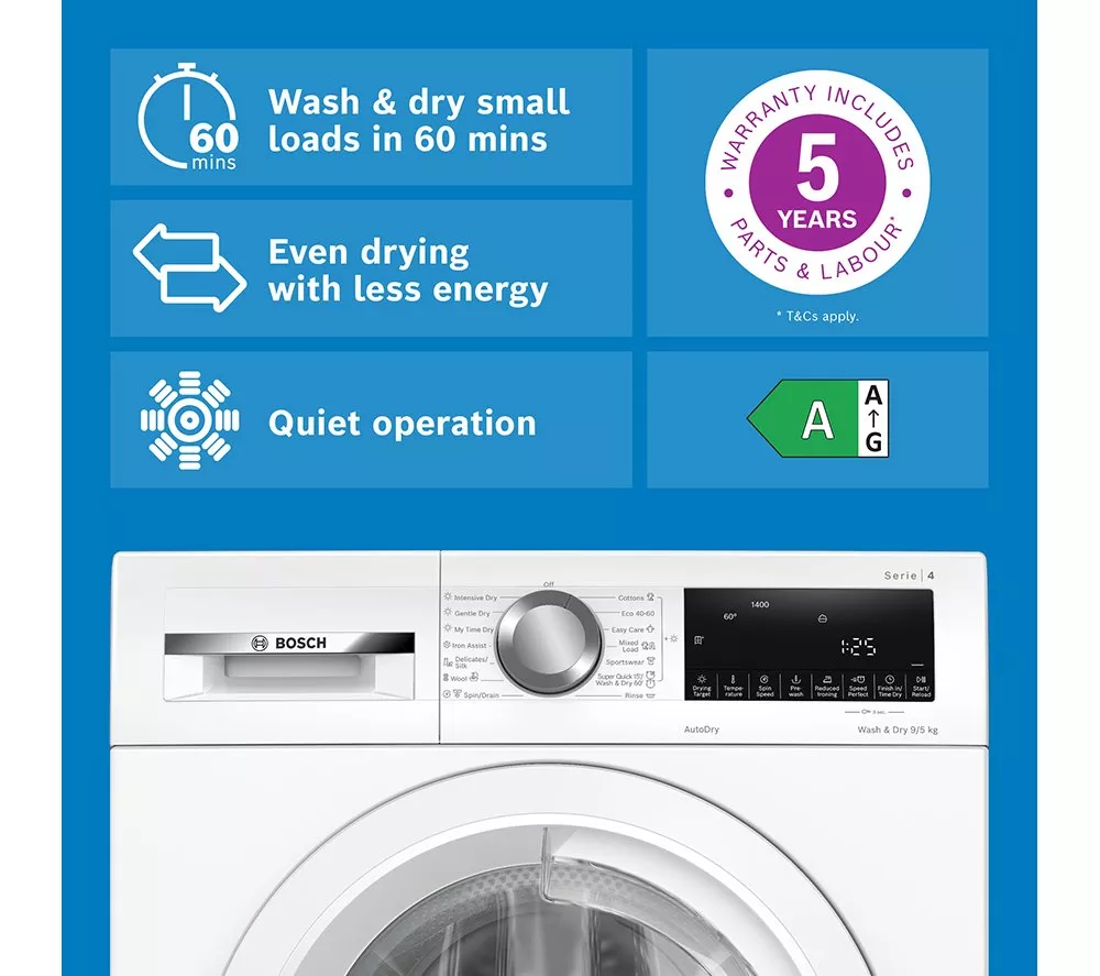BOSCH Series 4 WNA144V9GB 9 kg Washer Dryer - White
