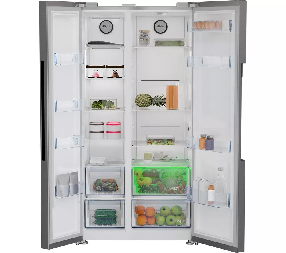 BEKO HarvestFresh ASL1442VPS American-Style Fridge Freezer - Stainless Steel
