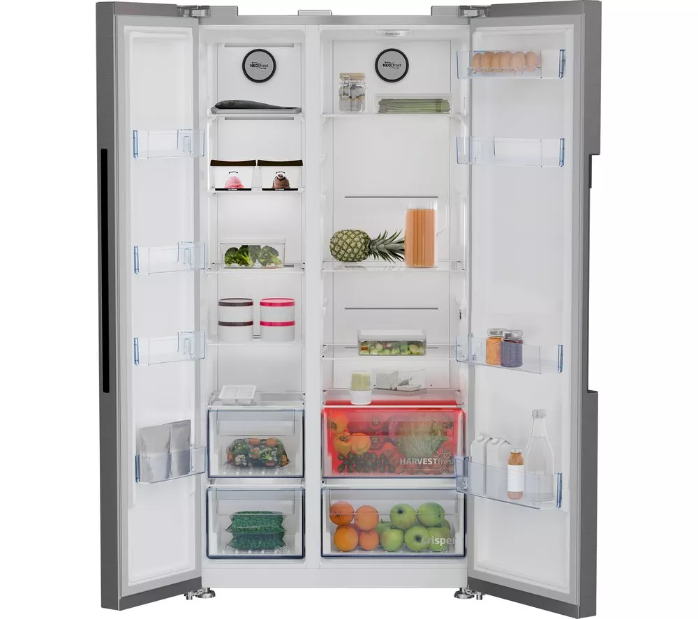 BEKO HarvestFresh ASL1442VPS American-Style Fridge Freezer - Stainless Steel