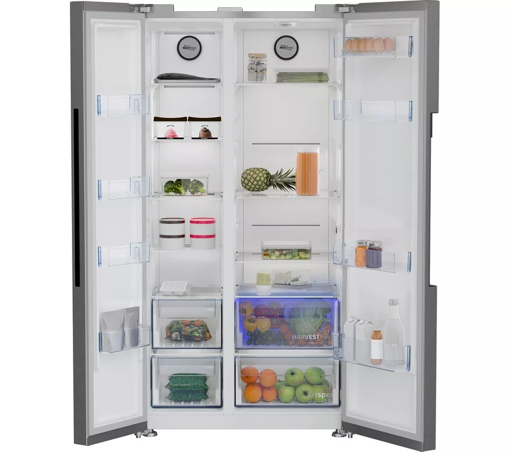 BEKO HarvestFresh ASL1442VPS American-Style Fridge Freezer - Stainless Steel