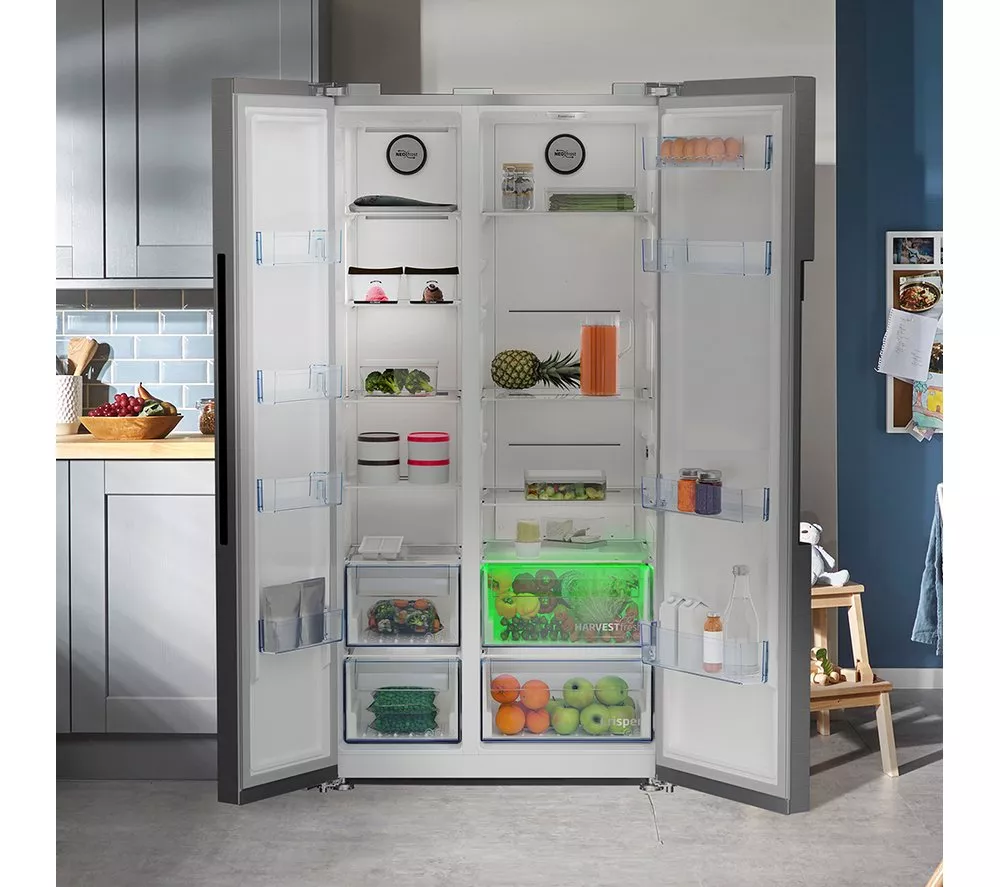 BEKO HarvestFresh ASL1442VPS American-Style Fridge Freezer - Stainless Steel
