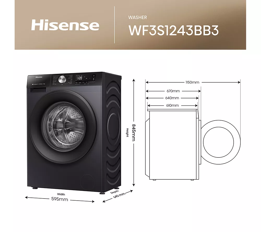 HISENSE 3S Series WF3S1243BB3 WiFi-enabled 12 kg 1400 Spin Washing Machine - Black