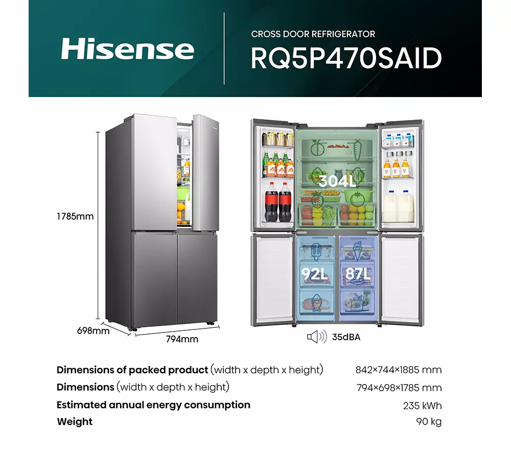 HISENSE PureFlat RQ5P470SAID Fridge Freezer - Silver Stainless Steel