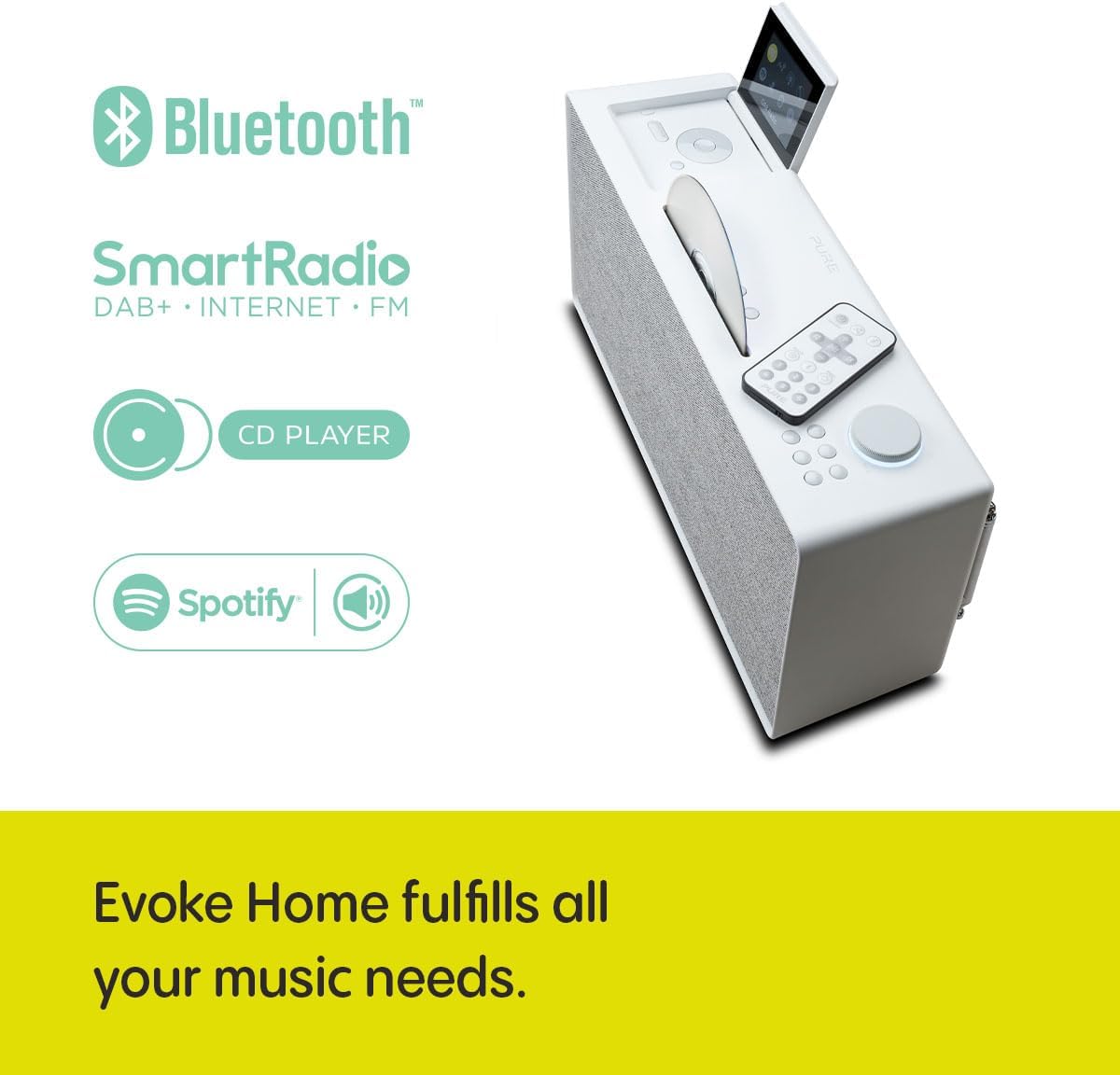 PURE Evoke Home DAB+ FM Smart Bluetooth Radio - Cotton White