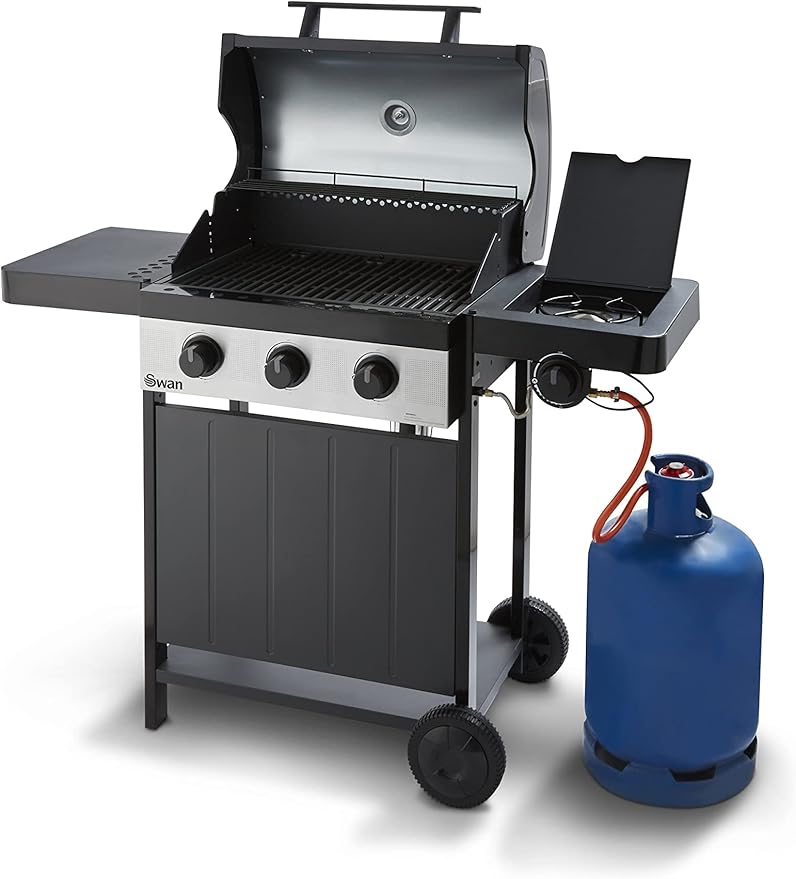 SWAN Kansas SBQ57030N 3 Burner Gas BBQ - Black & Silver