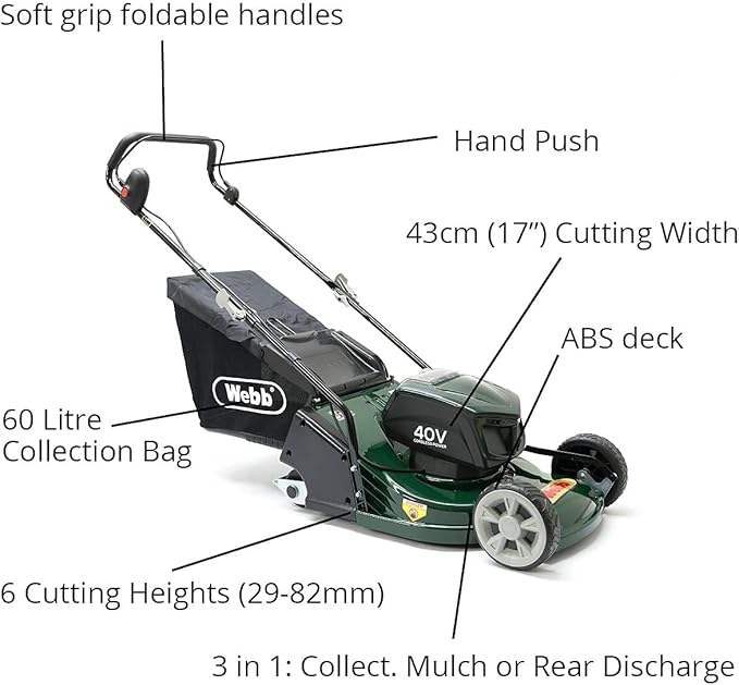 WEBB WERR17LIP Cordless Rotary Lawn Mower with 1 Battery - Green