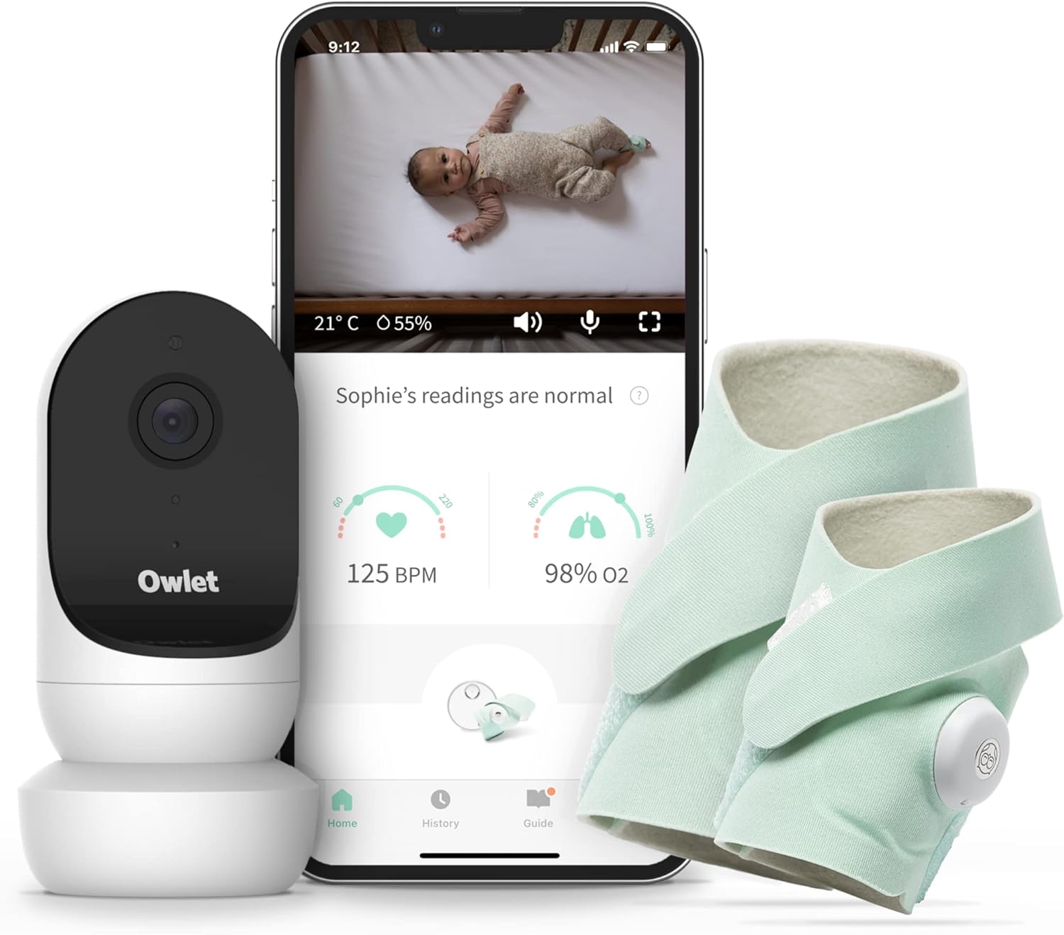 OWLET Baby Monitor Duo Plus Smart Sock 3 & Cam 2 Bundle - Mint