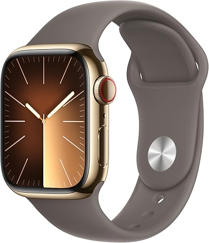 APPLE Watch Series 9 Cellular - 41 mm Gold Stainless Steel Case with Clay Sports Band M L