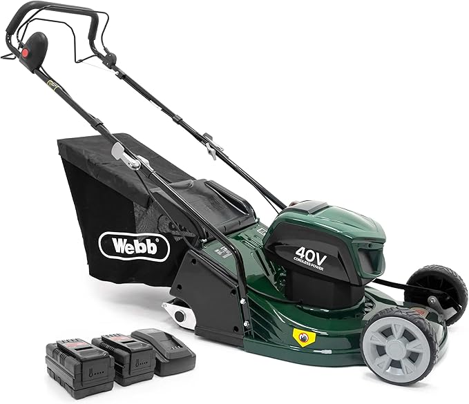 WEBB WERR17LISPX2 Cordless Rotary Lawn Mower with 2 Batteries - Green