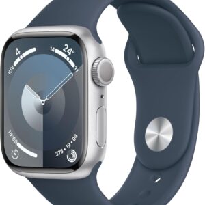 APPLE Watch Series 9 - 41 mm Silver Aluminium Case with Storm Blue Sport Band S M
