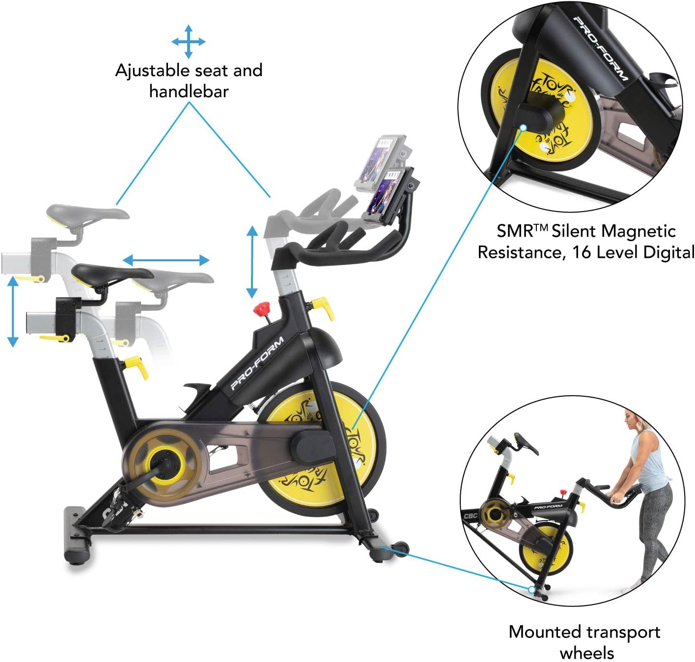 PROFORM Tour de France CBC Smart Bluetooth Exercise Bike - Black & Yellow