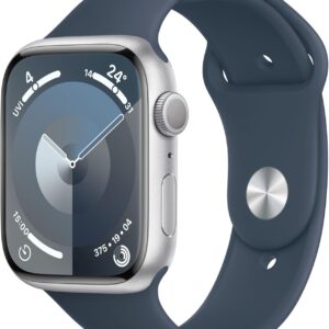 APPLE Watch Series 9 Cellular - 41 mm Silver Stainless Steel Case with Storm Blue Sports Band M L