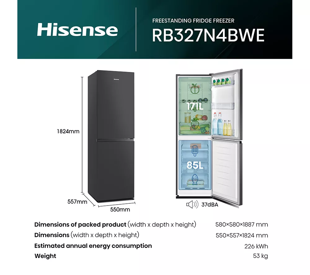 HISENSE RB327N4BBE 50 50 Fridge Freezer - Black & Steel