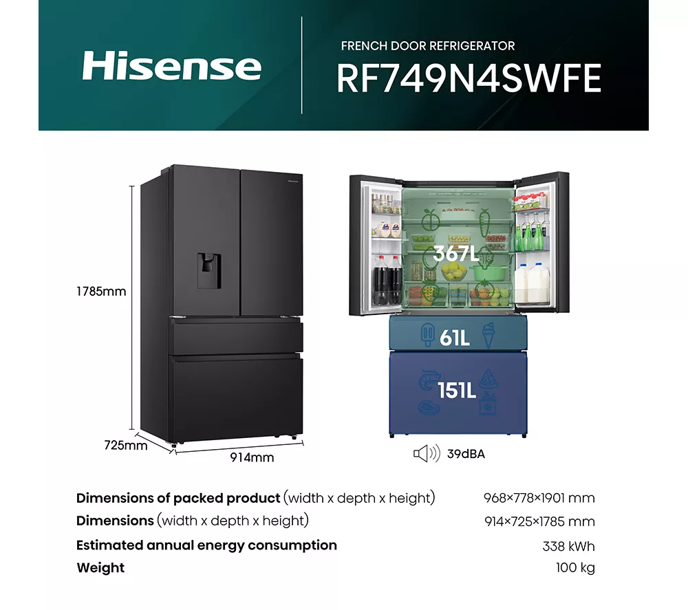 HISENSE PureFlat RF749N4SWFE Fridge Freezer - Black Stainless Steel