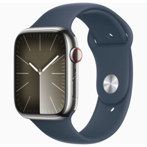 APPLE Watch Series 9 Cellular - 41 mm Silver Stainless Steel Case with Storm Blue Sports Band S M