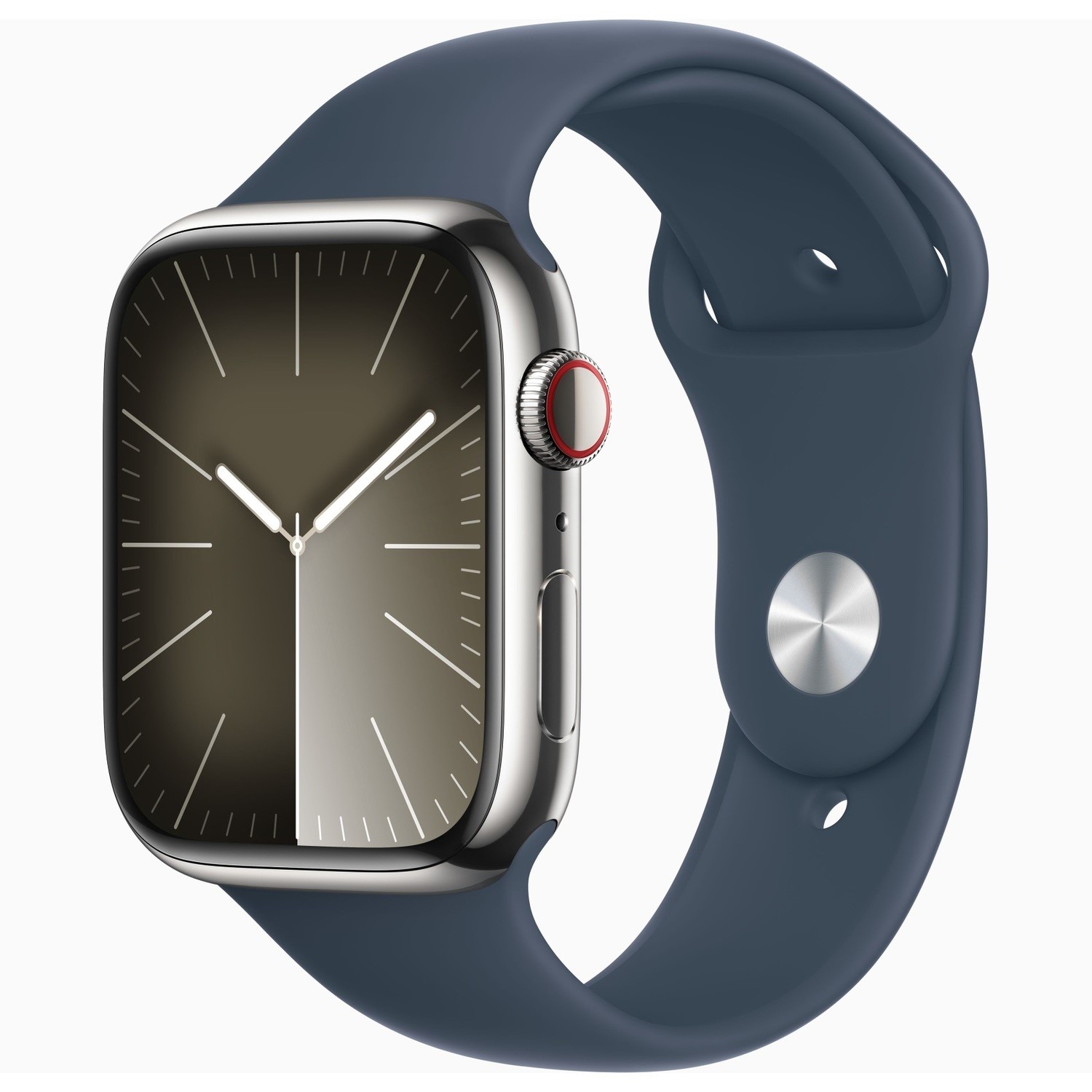 APPLE Watch Series 9 Cellular - 41 mm Silver Stainless Steel Case with Storm Blue Sports Band S M